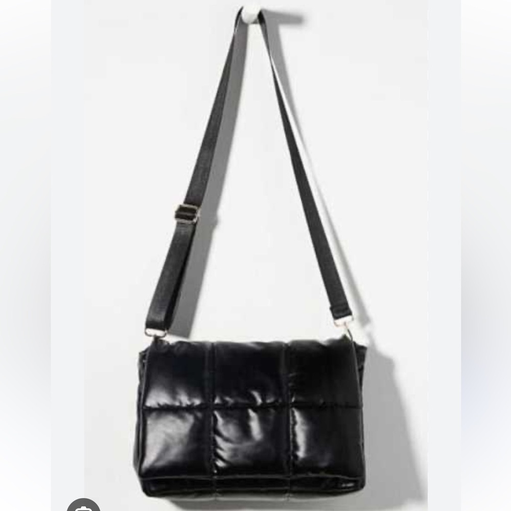 Anthropologie Black Edison Foldover Quilted Shoulder Bag - Picture 5 of 6